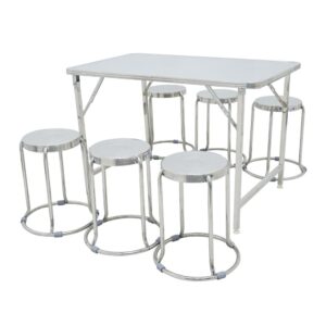 Combo Bàn Felix inox + 6 ghế inox Dona